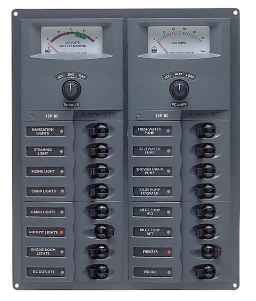 BEP 12v Dc Circuit Breaker Panel 16 Way Vert A/log Meter (904-AM)