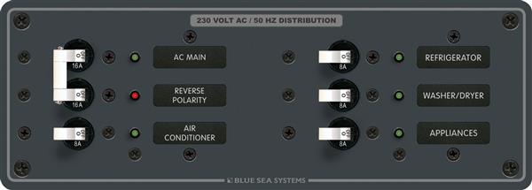 Blue Sea Panel 230vac 4 Pos Horizontal w/main Circuit Breaker