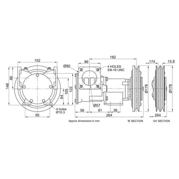 Jabsco 50270-0111 Clutched Bilge Pump - Bronze - Twin A Pulley - 2in Flanged Ports - 24V - Image 2