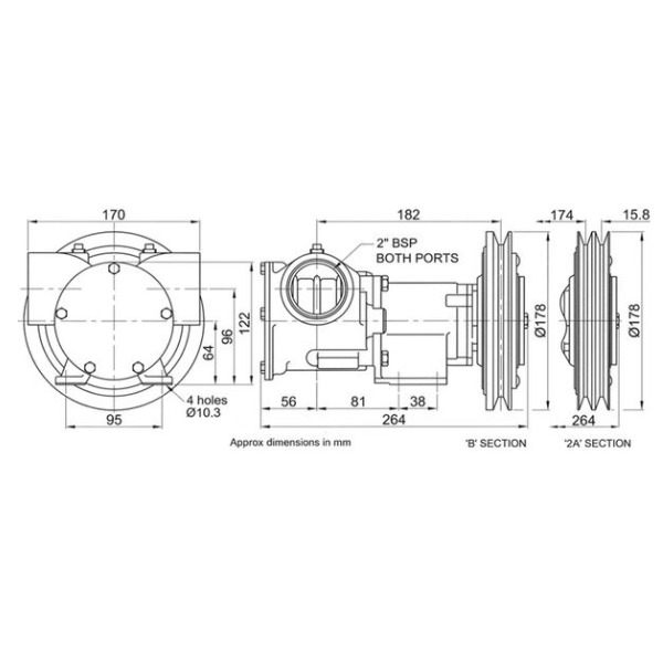 Jabsco 50270-2111 Clutched Bilge Pump - Bronze - Twin A Pulley - 2in BSP Ports - 24V - Image 2