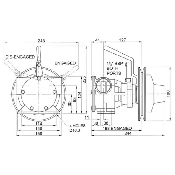 Jabsco 51200-2011 Manual Clutched Bilge Pump - Bronze - Single A/B Pulley - 1.5in BSP Ports - Image 2