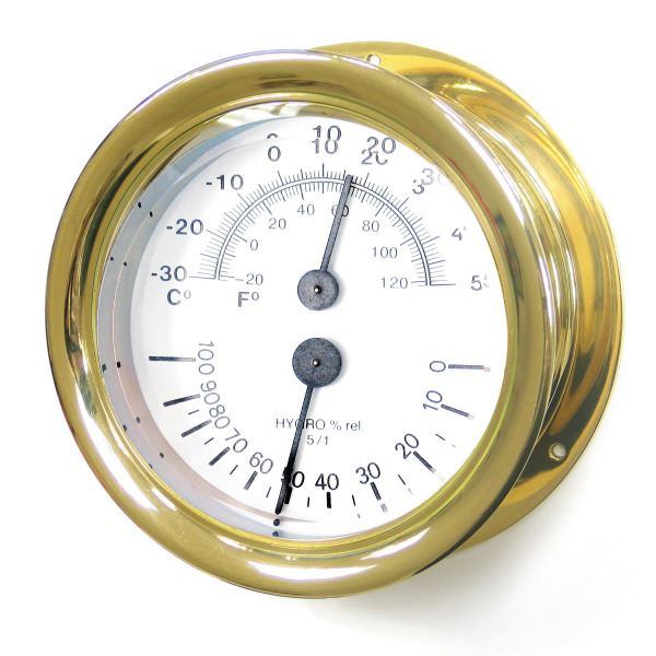 Meridian Zero Capstan Thermometer / Hygrometer - 4 Inch - Brass