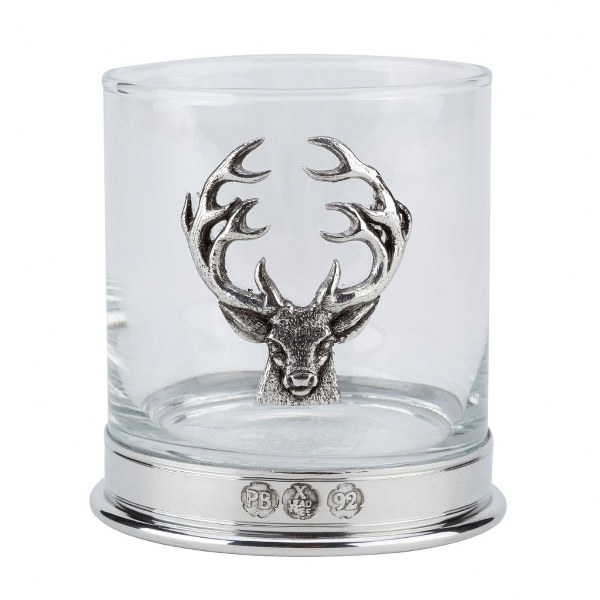 Nauticalia Pewter-mounted Whisky Tumbler with Stag Badge