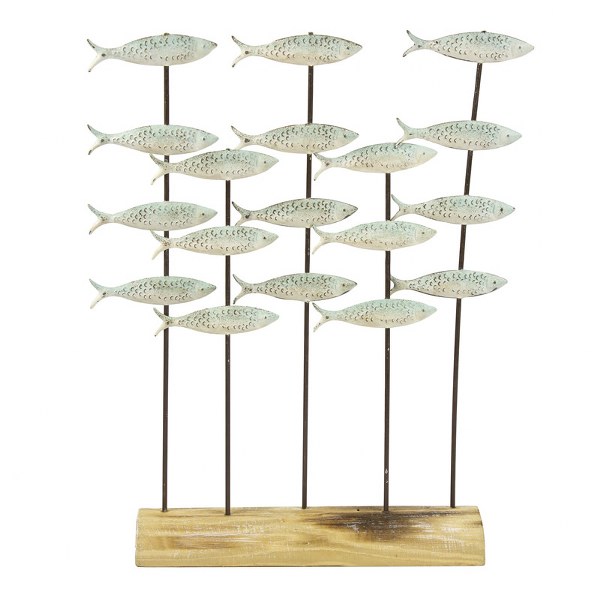 Nauticalia Shoal of Fish on Wooden Stand- green- 22x33cm