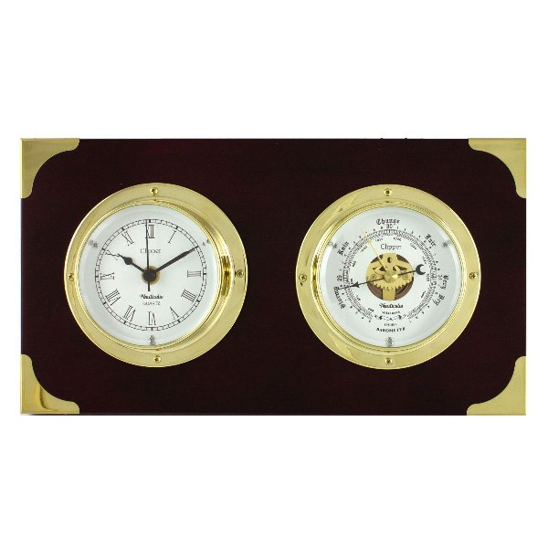Mahogany Brass Porthole Clock/Tide Clock/Thermometer/Hygrometer