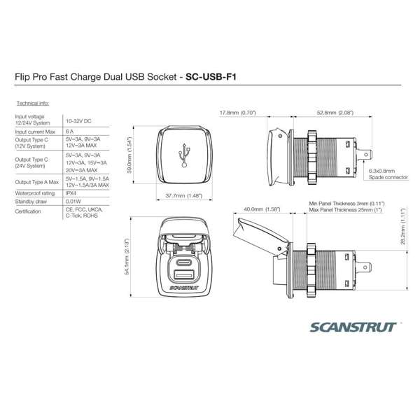 Scanstrut SC-USB-F1 Flip Pro Fast Charge Dual USB Socket - Image 5