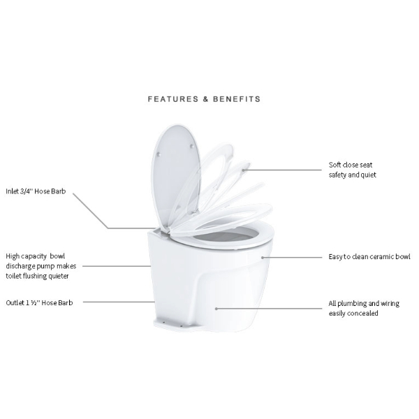 SeaFlo MTE105 Deluxe Flush Electric Toilet - Fresh Water - 12V - Image 2